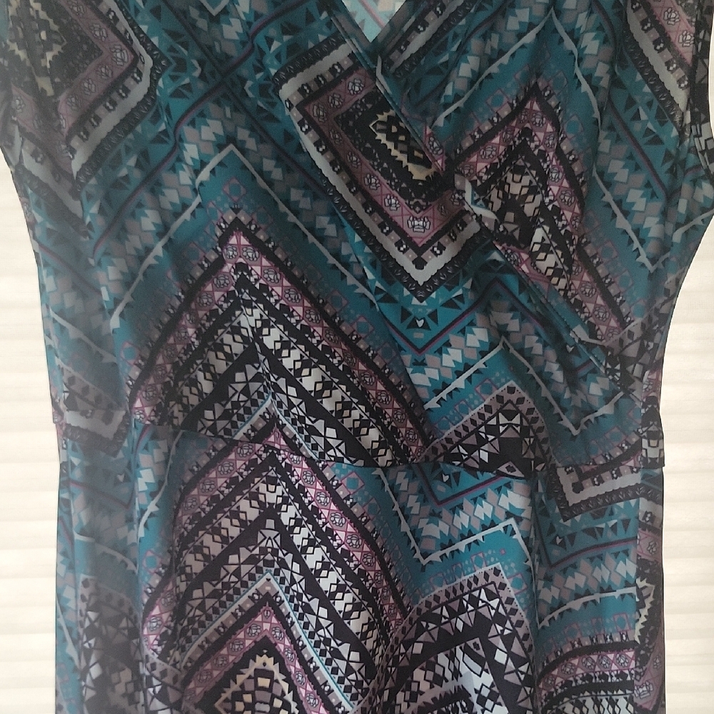 Casual Blue and Black V-Neck Maxi Dress - Picture 5 of 6